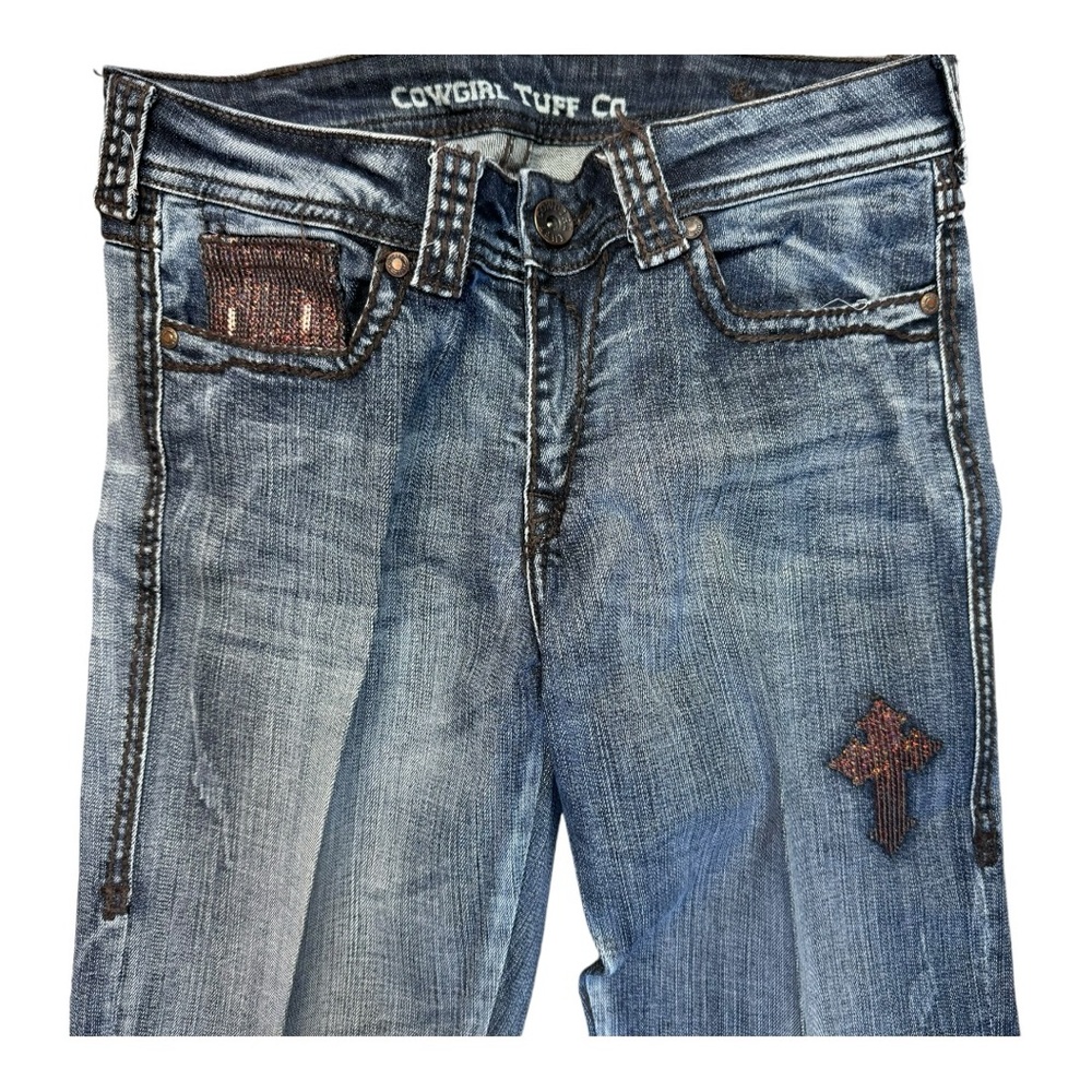 Cowgirl Tuff "Crosses Shimmer Brown" Bootcut Jeans